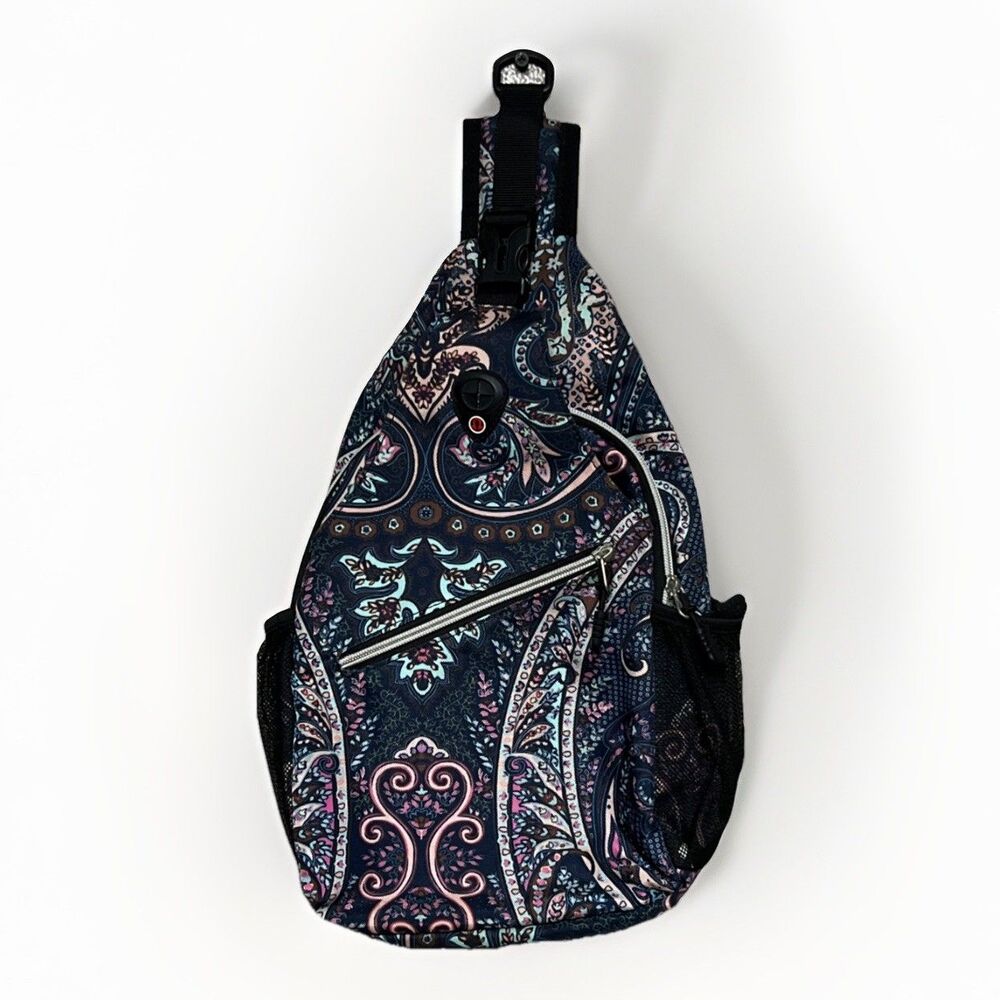 MOSISO Paisley Backpack Crossbody Travel Hiking Daypack Navy Pink